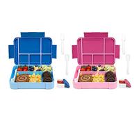 Bugucat Bento Lunch Box 1330ML 2 Set with 6 Compartments - Leak Proof Kids Lunchbox for School, Kindergarten - Cutlery Included,Blue Pink