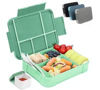 Bugucat Bento Lunch Box 1330ML With 6 Compartments - Leak Proof Kids Lunchbox for School, Kindergarten - Cutlery Included -Dgreen