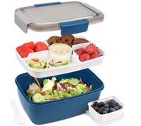 Bugucat Bentobox 2000ML, Lunch Box Salad Lunch Container to Go with 4 Compartment Tray, Salad Bowl with Dressing Container, Meal Prep to Go Containers for Food Fruit Snack, Built-in Reusable Spoon
