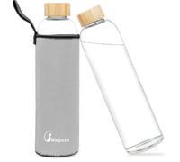 Bugucat Borosilicate Glass Water Bottle 1000ML, Reusable Lid Drinking Bottle with Protective Sleeves,Juice Beverage Container BPA-Free Leak Proof for School Sport Yoga Gym Hot Cold Drinks