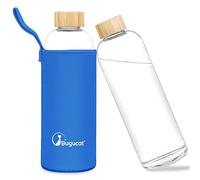 Bugucat Borosilicate Glass Water Bottle 1000ML, Reusable Water Bottle Glass with Protective Sleeves and Leak-Proof Lid, Glass Water Bottle 1 Litre Glass Drinking Bottle for Hot Cold Drinks,Navy Blue