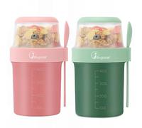 Bugucat Cereal Cup 560ML+310ML, 2PCS Yogurt Cups Plastic Milk Jar With Lids, Leak-Proof Breakfast Container Yoghurt Pot With Sauce Container, Yoghurt Container for Oatmeal Porridge Salad, Green+Pink