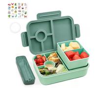 Bugucat Lunch Box with Compartments 1300ml, Leakproof Bento Lunch Box for Kids and Adults, BPA Free Bento Box with Cutlery and Stickers, Lunch Box for School, Work and Picnic,Green
