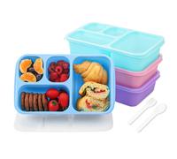 Bugucat Snack Boxes 1300ML, 4 Pack Bento Snack Boxes with 4 Compartments, Reusable Meal Prep Containers for Kids Adult, Lunch Snack Containers for School Work and Travel