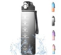 Bugucat Water Bottle 1L, Drinks Bottle with Straw and Time Markings, Jug Leak Proof,Sport Water Storage Container for Teenager Adult, Water Bottle for Gym School Cycling Fitness Outdoor