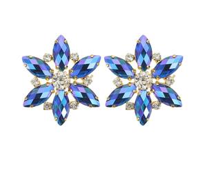 BUGUUYO 1 Pair Blue Crystal Shoe Buckles Flower Rhinestone Clips Hand-embellished Beaded by Hand Stylish Shoe Clip Accessory for Elegant Occasion