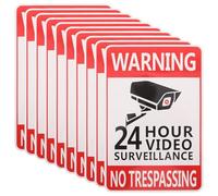 BUGUUYO 10 Sheets Camera Warning Sign - 24H Recording No Trespassing Stickers - 5.8X3.9inchVideo Monitoring Sticker for Front Yard Fence Outdoor Safety