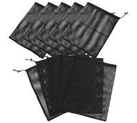 BUGUUYO 10pcs Mesh Drawstring Bags Tear-resistant Foldable Polyester Net Bags for Sports Swimming Gear Storage Black 30x25cm Multi-functional Gym Equipment Sack