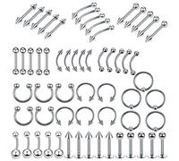 BUGUUYO 120pcs Piercing Jewellery Set Featuring Stainless Steel Body Piercing Rings in Silver Easy to Clean No Discoloration for Nose Lip Tongue a Chic and Creative Style
