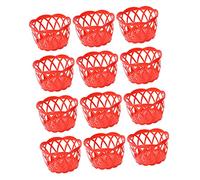 BUGUUYO 12pcs Plastic Egg Packing Baskets Round Hollow Red Storage Baskets for Supermarket and Home Use for Fruits and Eggs Lightweight and Durable