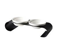 BUGUUYO 1pc Elevated Ceramic Cat Food Bowl Sturdy Iron Rack Modern Design for Pets for Dry Food Treats Water Safe and Easy to Clean Black White
