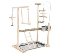 BUGUUYO 1set Parrot Perch Stand Natural Wood Bird Playground Feeder Cup Swing and Climbing Ladder for Indoor Use for Parrots and Parakeets