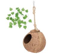 BUGUUYO 2-Piece Hanging Coconut Hide Set for Reptiles Lizard Hut and Small PET Nest Habitat for Tree and Semi-Tree Lizards