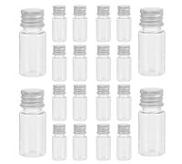 BUGUUYO 20pcs Mini Refillable Vials with Aluminum Screw Lids Leakproof Clear Plastic Bottles for Essential Oils Makeup Samples Paint Mixing and Lab Test Tubes Portable Airtight Storage