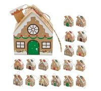 BUGUUYO 24pcs Christmas Advent Calendar Boxes Whimsical House Shaped Gift Boxes with Classic Holiday Patterns White Cardstock Storage for Snacks Pastries Candy and Party Favors Reusable