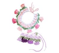 BUGUUYO 2PCS Adjustable Soft Knitted Pet Collar with Cute Bell and Flower Pattern Cozy Drool Bib Bandana Scarf for Cats and Dogs Photography Props for Birthdays and Christmas Purple Pink