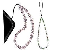 BUGUUYO 2pcs Anti-lost Phone Chain Pendant with Artificial Crystal Beads Purple Green Hanging Strap for Mobile Phones Cameras and Keychains Lightweight for Women and Girls