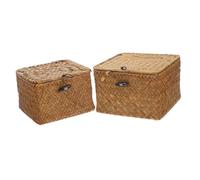 BUGUUYO 2Pcs Hand Woven Seagrass Tissue Box Cover Rectangular Napkin Holder with Space Saving Design Versatile Desktop Organizer for Tissues and Small Items Natural Woven Storage Basket