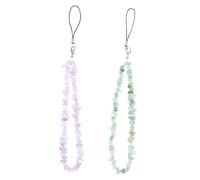BUGUUYO 2pcs Natural Crystal Gemstone Beaded Mobile Phone Strap Mint Green Purple Stylish Durable Lost Chain for Smartphones and Bags Lightweight Easy to Install
