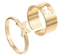 BUGUUYO 2pcs Stylish Couple Rings in Golden Copper, Easy to Take and Decorative Finger Rings, Creative and Simple Design for Romantic Gifts