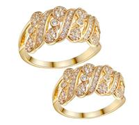 BUGUUYO 2pcs Trendy Bow Style Zircon Ring for Women in Golden Copper Finish
