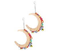 BUGUUYO 2pcs Wooden Parrot Swing Toy Moon Shape Hanging Accessory for Bird Cage for Budgies Cockatiels and Parakeets to Exercise Rest and Play