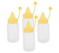 BUGUUYO 4-piece Mini Squeeze Bottle Set Portable Condiment Dispenser for Salad Dressing Ketchup and Mustard for Bbq and Lunch Box