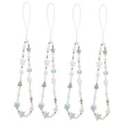 BUGUUYO 4pcs Beaded Phone Strap with Fake Pearl Star Shell Stable Beaded Chain Wrist Lanyard for Smartphones and Cameras Summer Beach Style Mobile Pendant Charm for Women