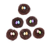 BUGUUYO 6 Sets Artificial Bird Nests with Eggs Festival Weaving Birds Shelter for Easter Desktop Adornment Lifelike Decorations for Home Office Hotel Party