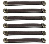BUGUUYO 6pcs Antique Brass Leather Cabinet Pull Handles, 160mm Hole Spacing, Dark Brown Dresser and Drawer Pulls for Wardrobe and Cupboard Doors