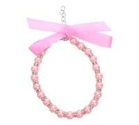 BUGUUYO Beaded Bow Pearl Dog Collar with Shiny Metal Accessories for Dogs and Cats Lightweight Flexible Pet Necklace Jewelry for Puppies and Kittens Elegant Bling Pendant Collar in Pink