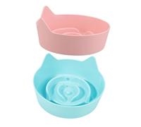 BUGUUYO Cat Ear Shaped Slow Feeder Bowls 2pcs Non-slip Shallow Pet Plates Candy Color for Kittens Indoor Feeding