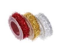 BUGUUYO Christmas Tinsel Garland 1.5m Thin Metallic Tinsel Strands Red Gold Silver Christmas Decoration Party Garland 3pcs Set for Home and Tree Ornaments