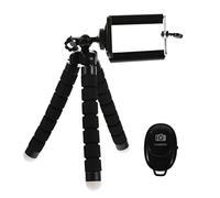 BUGUUYO Compact Octopus Phone Tripod Holder Wireless Selfie Remote for Smartphone and Dslr Cameras, Portable Black Sponge Stand for Live Streaming and Travel