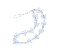 BUGUUYO Crystal Butterfly Phone Lanyard with Pearls Beaded Phone Charm Strap for Smartphone Hanging Decor Anti-lost Mobile Chain Accessory for Women and Blue