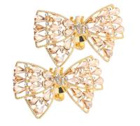 BUGUUYO Elegant Crystal Bow Shoe Clips 2pcs Gold Rhinestone Charms for Removable Buckles for Party and Wedding Shoes