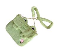 BUGUUYO Frog Fluffy Shoulder Bag Light Green Plush Fabric Small Carrying Capacity for Women Versatile Portable Bag