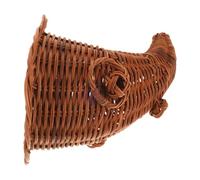 BUGUUYO Handwoven Rattan Cornucopia Basket Rustic Horn Design Moisture-resistant Storage for Fall Thanksgiving Table Centerpiece Vintage Wicker Fruit Snack Organizer for Autumn Party Decor