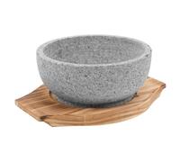 BUGUUYO Korean Round Bowl Tray with 600ml Bibimbap Capacity to Stone Shape Real Wood Material Multi-Function Keeps Food Warm Easy to Clean and Food for Cooking and Kitchen Use
