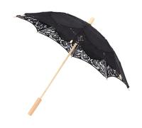 BUGUUYO Lace Bridal Umbrella White Cotton Parasol for Wedding Photography Props Large Black Handle Decorative Photo Studio Posing Accessory