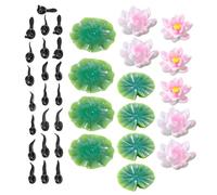 BUGUUYO Mini Artificial Accessories with Resin Floating Lotus Lily Pads Frog and Tadpole Figurines for Aquarium Garden and Outdoor Water Decor Realistic Floating Water Lilies and Leaves