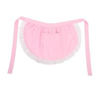 BUGUUYO Pink Cotton Half Apron for Women Vintage Lace Trim and Pockets, Waist Apron Suitable for Cooking, Baking, Cafe, Waitress, and Cosplay Use, Size m
