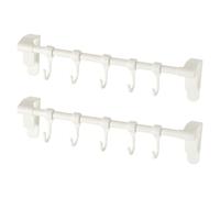 BUGUUYO Plastic Cabinet Door Towel Rack 2pcs White Holder with 5 Hooks | Bathroom and Laundry Room Use, Easy Installation, Sturdy Multi-functional Design, Compact Storage Solution