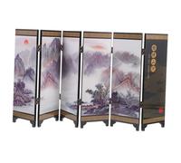 BUGUUYO Small Antique Chinese Art Wooden Folding Screen Divider Mini Desktop Panel for Rustic and Farmhouse Decor Reusable Lacquerware Partition for Home and Office