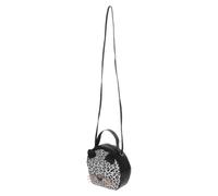 BUGUUYO Small Creative PU with Cat Ears round Handbag for Ladies | Leopard Grain Style, Black or White Color Options, Travel and Shopping Carry, Portable Daily Storage