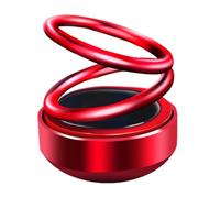 BUGUUYO Solar Rotating Dual-Ring Floating Car Aromatherapy Ornament, Red Electroplated Dashboard Decor with 1 Aroma Chip, Solar-Powered Vehicle Scent Diffuser for Car Interior