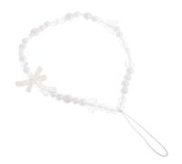 BUGUUYO White Phone Strap Bow with Artificial Pearl Beaded Chain, Stylish Mobile Phone Pendant with Antiloss Feature and Longterm Use for Small Items and Keys