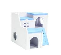 BUGUUYO Wooden Hamster Cottage Double Layer Pet House for Hamsters Safe Sleeping Playing Space Blue Color for Pets Provides Security and Fun Hideout