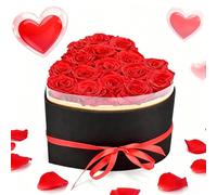 BugyKido 16 Pcs Forever Real Rose Heart Box, Eternal Preserved Red Flowers Roses with Greeting Card, Flowers Gifts for Woman Wife Girlfriend, Valentine's Day, Mother's Day, Christmas, for Her