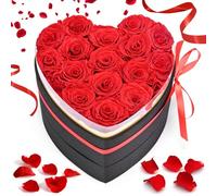 BugyKido 16Pcs Preserved Rose in a Box, Forever Real-Rose Heart Box, Eternal Preserved Red Roses, Flowers Gift for Women Birthday, Anniversary, Valentine's Day, Mother's Day, Christmas